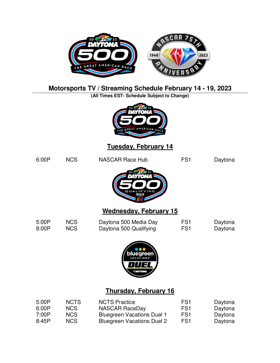 It's time for your Daytona 500/Speedweek schedule! Auto Racing Digest