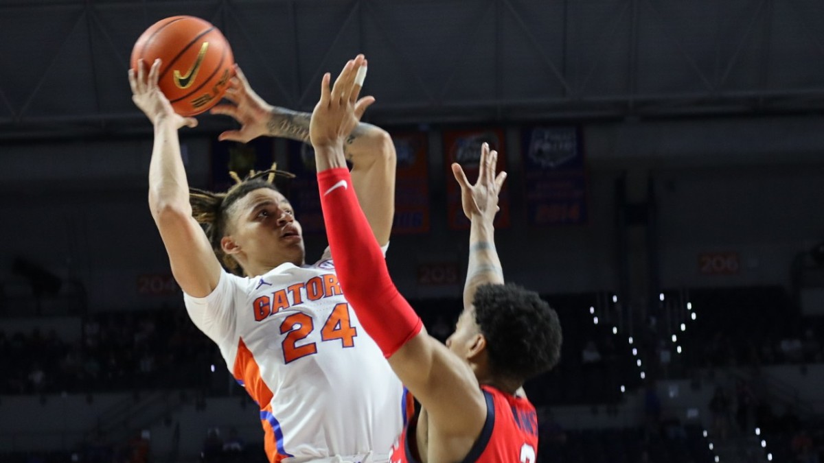 Gators wing Riley Kugel attacks the bucket in Florida's victory over Ole Miss.