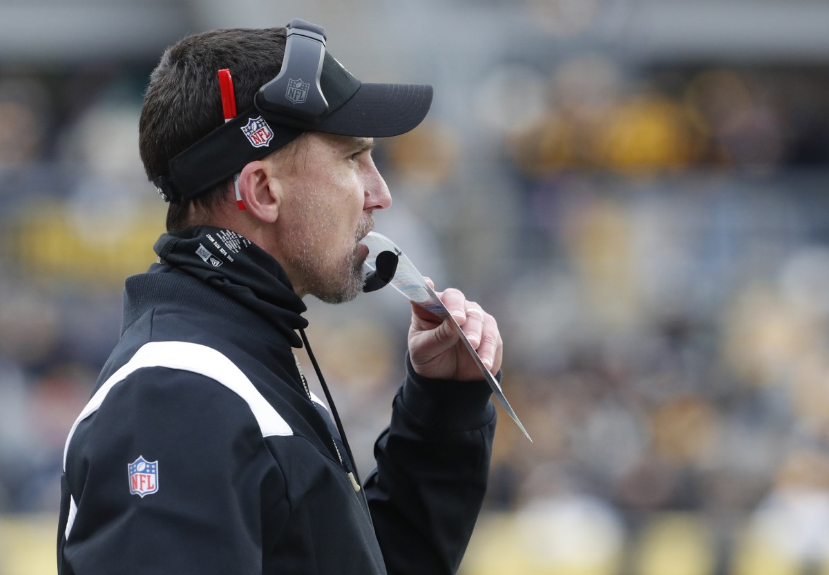 Nov 13, 2022; New Orleans Saints head coach Dennis Allen looks on from the sidelines against the Pittsburgh Steelers. Mandatory Credit: Charles LeClaire-USA TODAY Sports