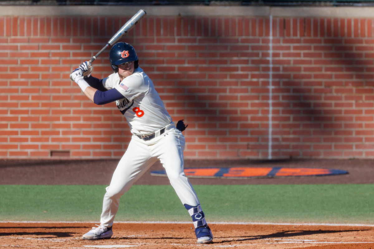 HOOVER, AL - MAY 23: Auburn Tigers infielder Cole Foster (7) steps on home  plate during the 2023 SEC Baseball Tournament game between the Missouri  Tigers and the Auburn Tigers on May