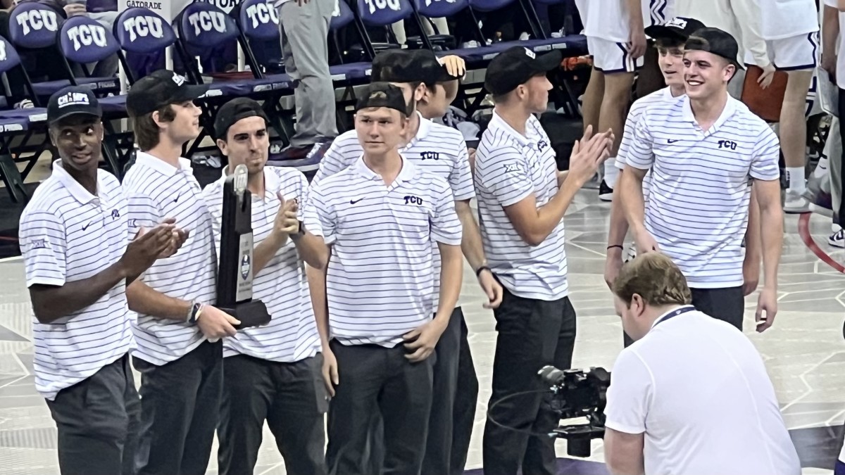 TCU Men's Tennis with their 2023 ITA Indoor National Championship trophy