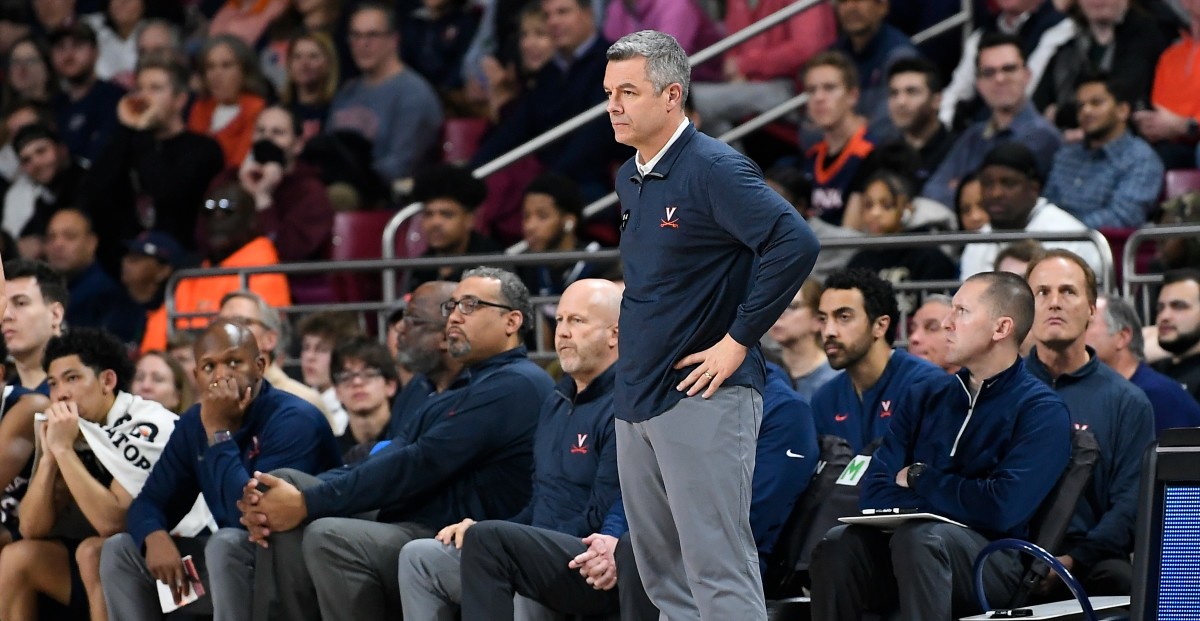 Virginia Cavaliers head coach Tony Bennett watches from the sideline during the second half against the Boston College Eagles at Conte Forum.