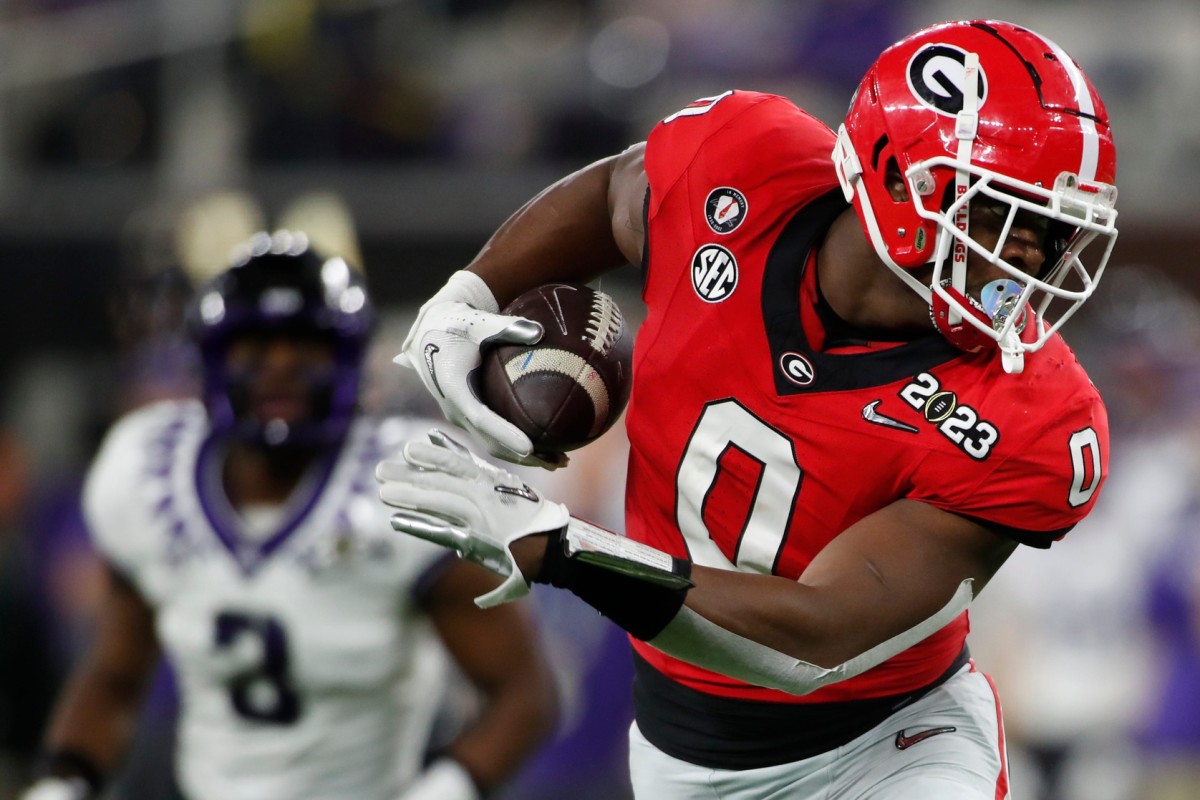 Georgia tight end Darnell Washington (0) makes a catch during the second half of the NCAA College Football National Championship game between TCU and Georgia on Monday, Jan. 9, 2023, in Inglewood, Calif. News Joshua L Jones