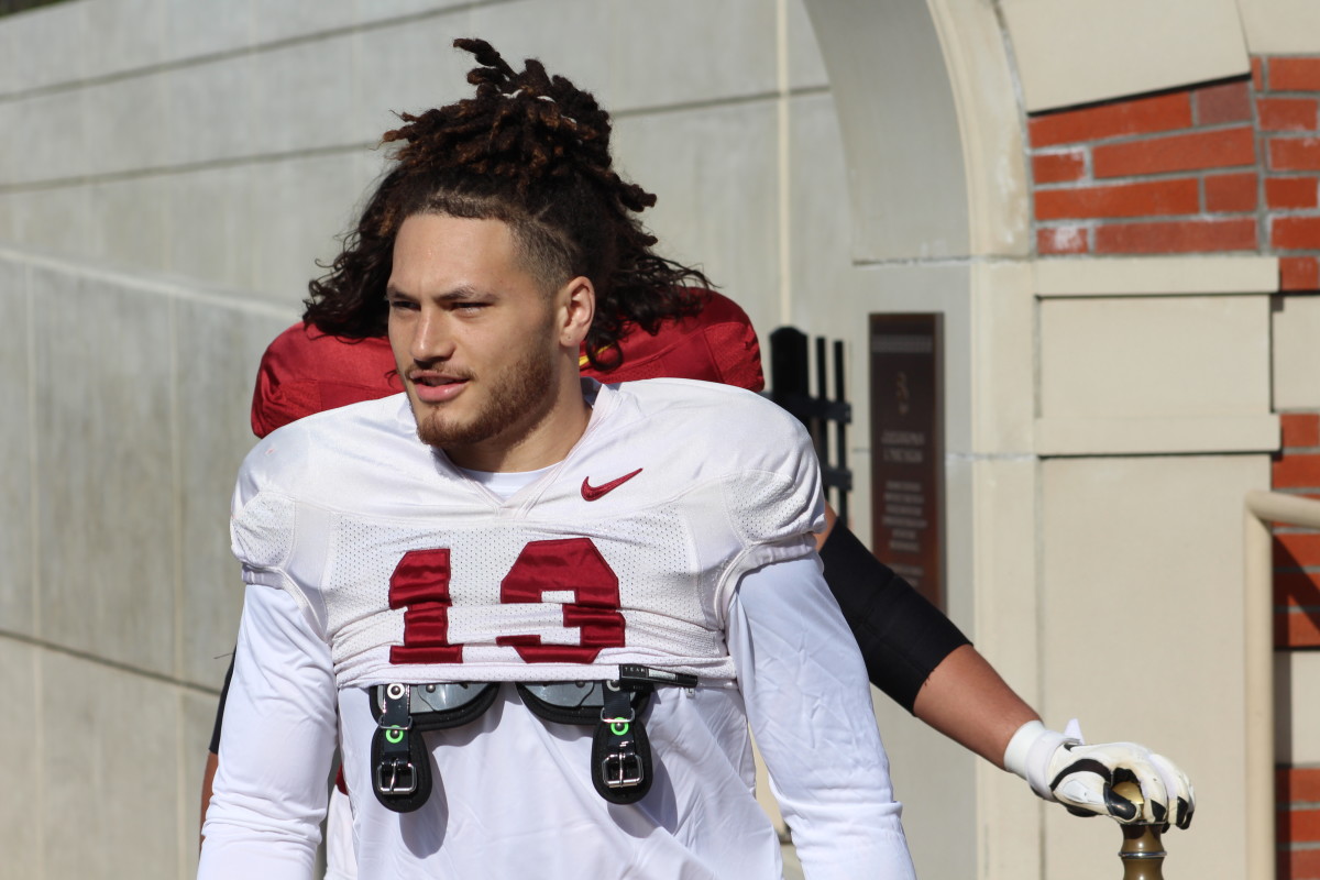 Watch: USC linebacker Mason Cobb speaks with reporters after first padded spring practice