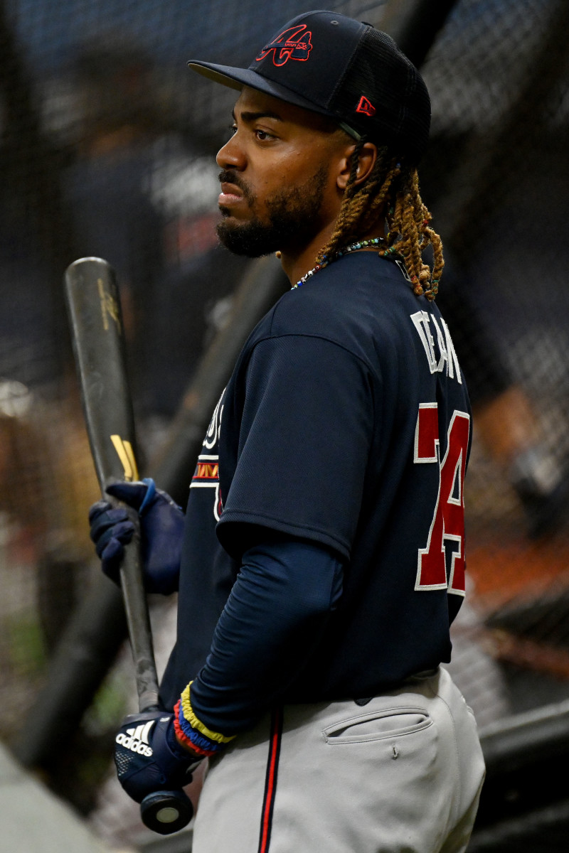 Mar 10, 2023; St. Petersburg, Florida, USA; Atlanta Braves outfielder Justin Dean (74) prepares to take batting practice before a spring training game against the Tampa Bay Rays at Tropicana Field. Mandatory Credit: Jonathan Dyer-USA TODAY Sports