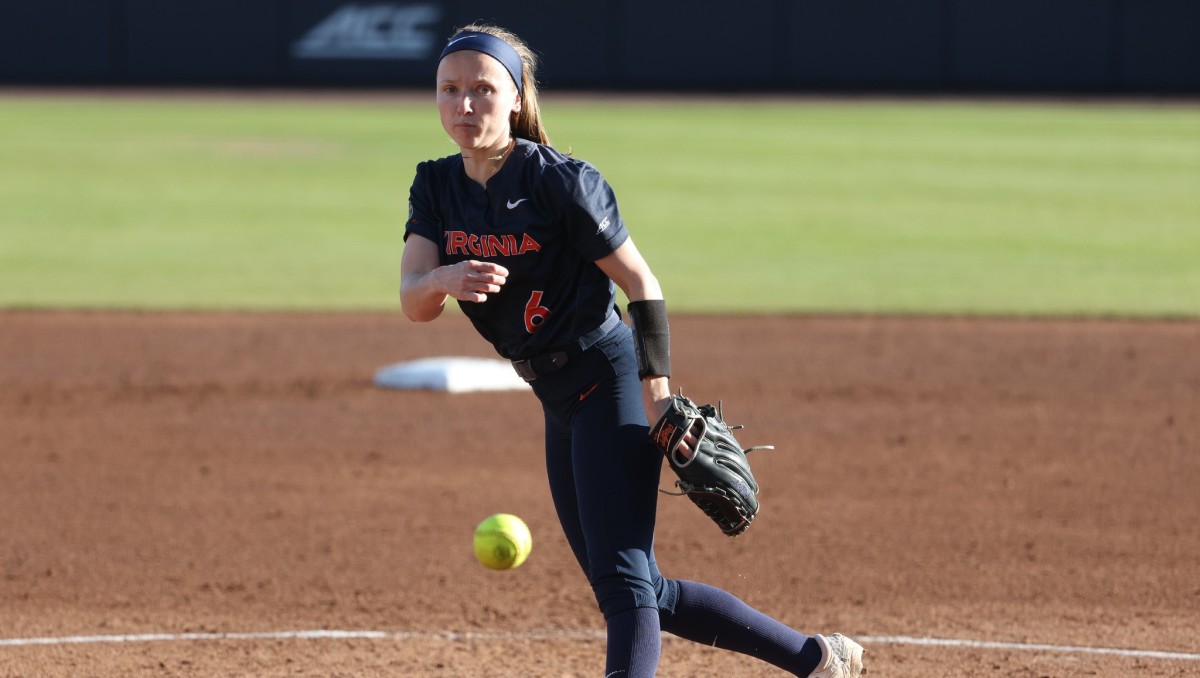 Jenny Bressler delivers a pitch during the Virginia softball game against Radford at Palmer Park.