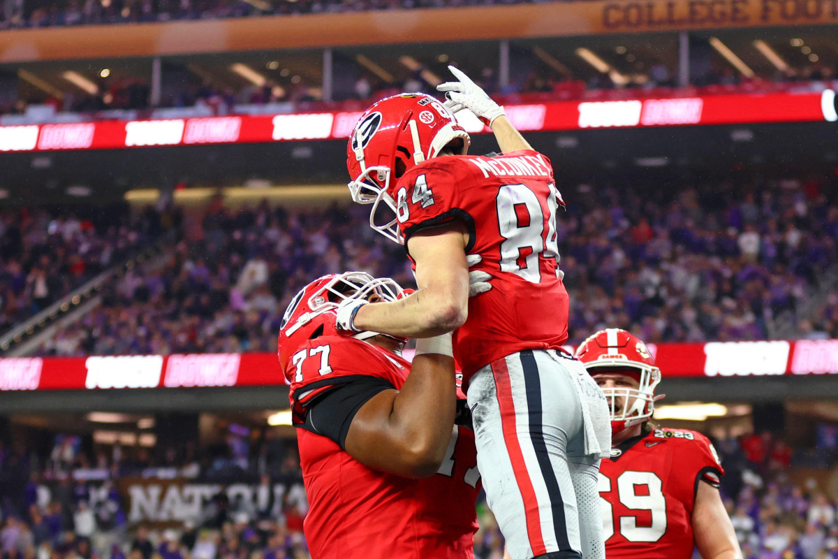 Georgia Football WR, Ladd McConkey Celebrates with Devin Willock