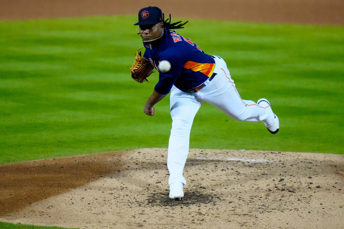 Houston Astros pitchers Framber Valdez, Luis Garcia, Cristian