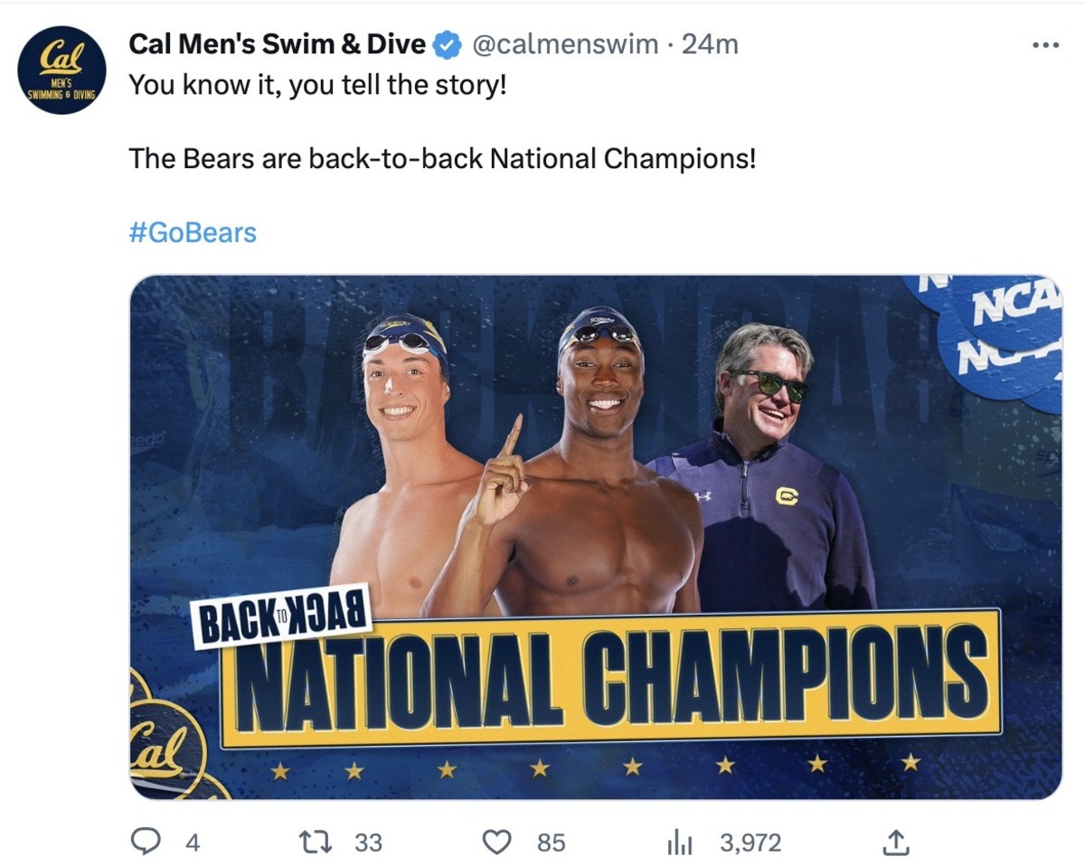 Cal wins its second straight NCAA swim title