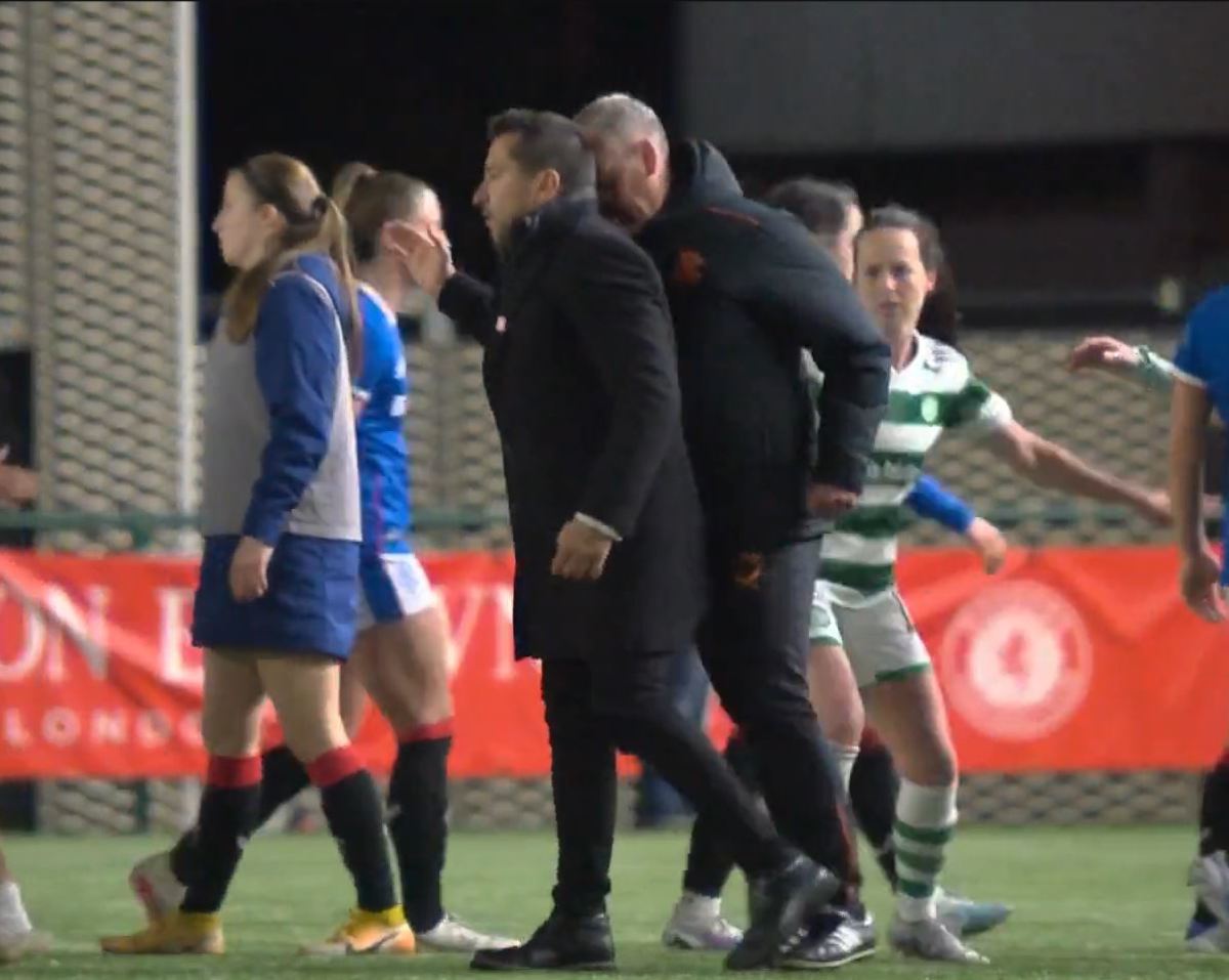 Rangers Women's assistant manager Craig McPherson pictured headbutting Celtic boss Fran Alonso after an SWPL game in March 2023