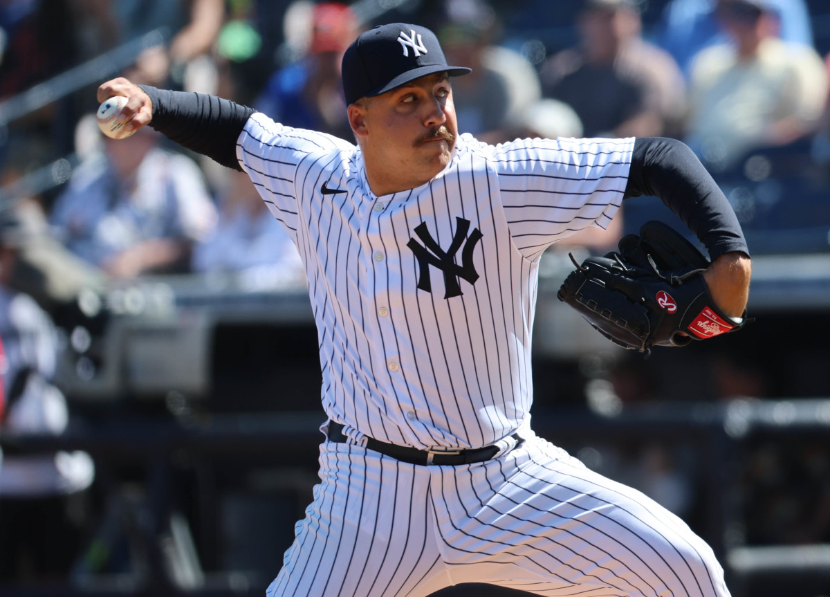 Mar 1, 2023; Tampa, Florida, USA; New York Yankees relief pitcher Greg Weissert (85) at George M. Steinbrenner Field.