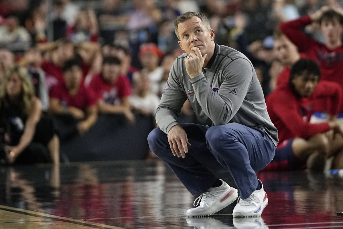 Florida Atlantic head coach Dusty May watches his team during a Final Four game