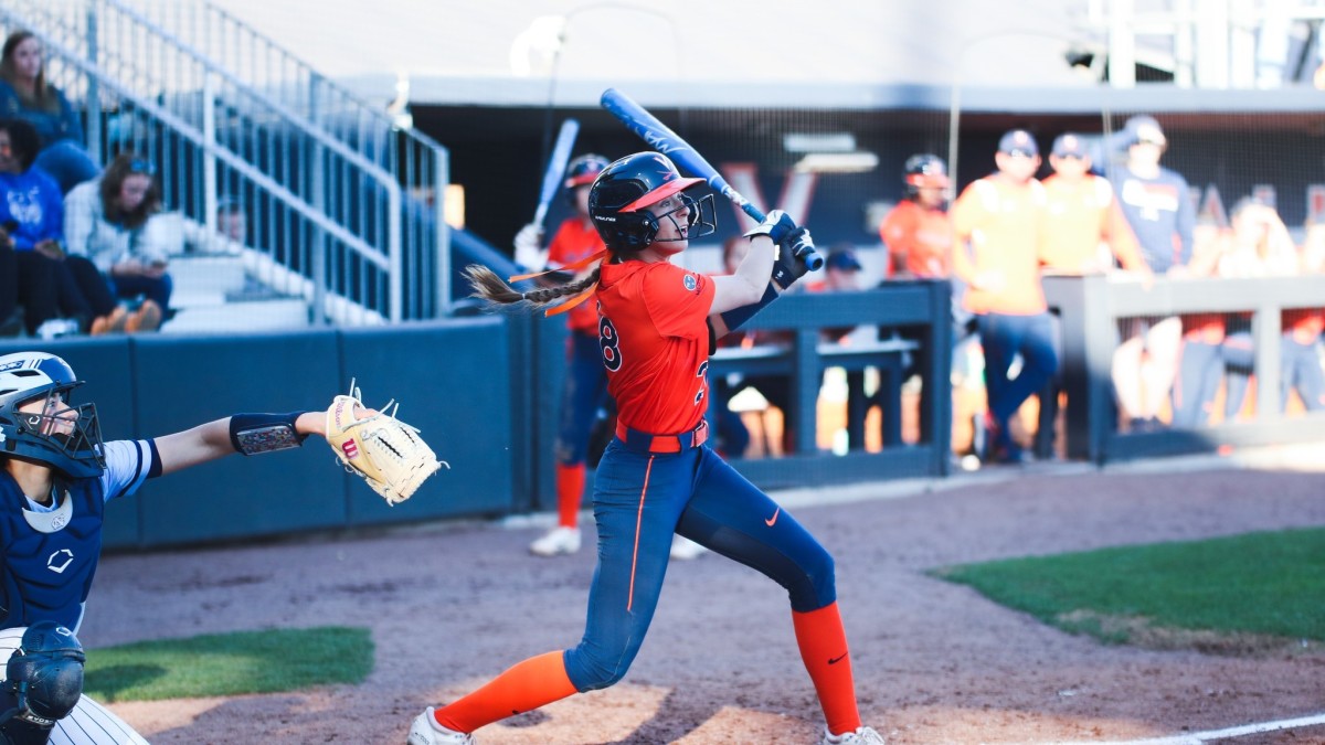 Leah Boggs swings at a pitch during the Virginia softball game against North Carolina at Palmer Park.