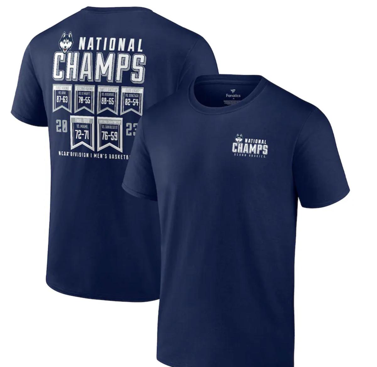 UConn Huskies 2023 NCAA Men's Basketball National Champions Schedule T-Shirt