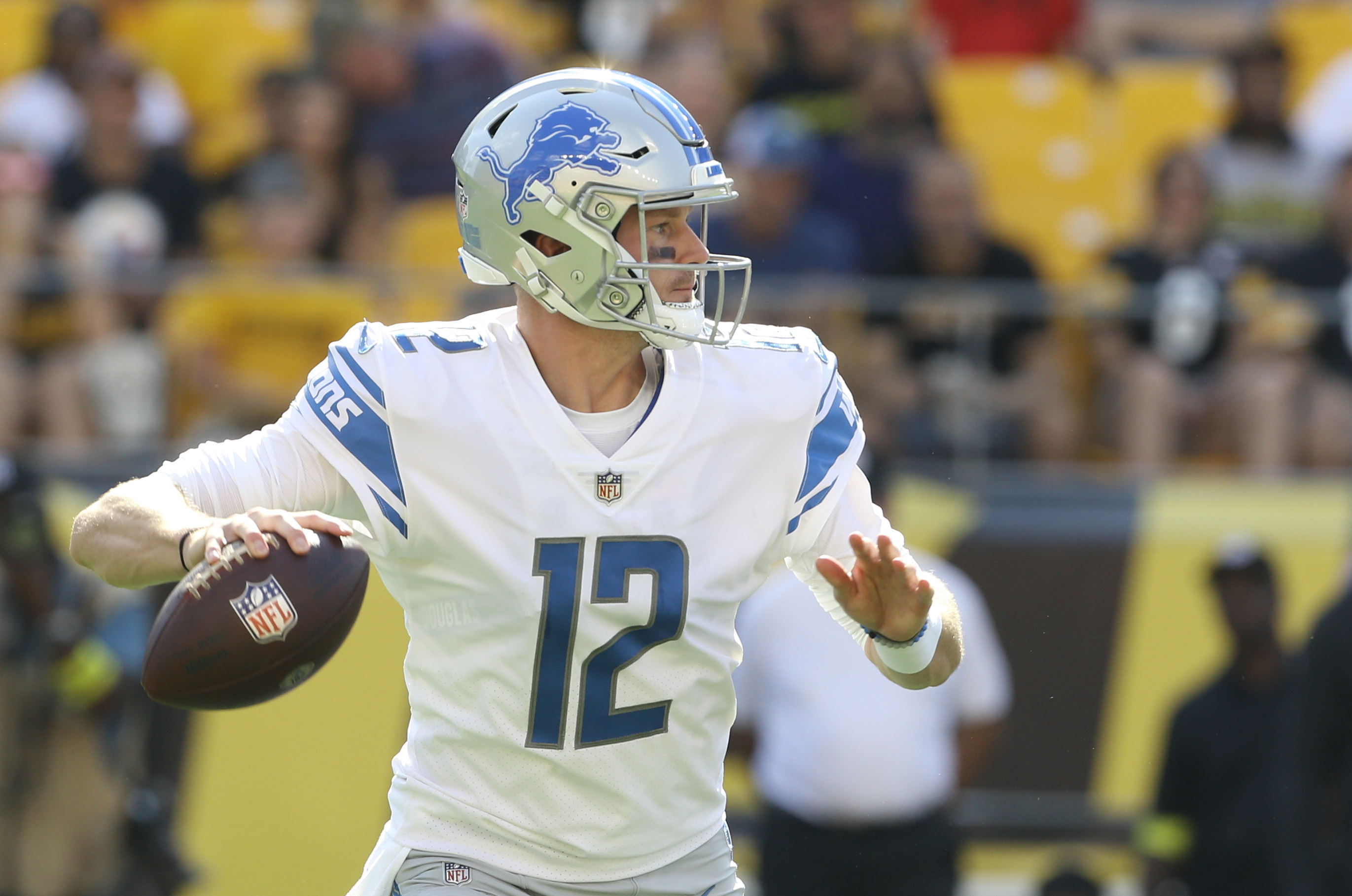 New York Jets quarterback Tim Boyle (7) drops back to pass during an NFL  preseason football game against the Carolina Panthers, Saturday, Aug. 12,  2023, in Charlotte, N.C. (AP Photo/Brian Westerholt Stock