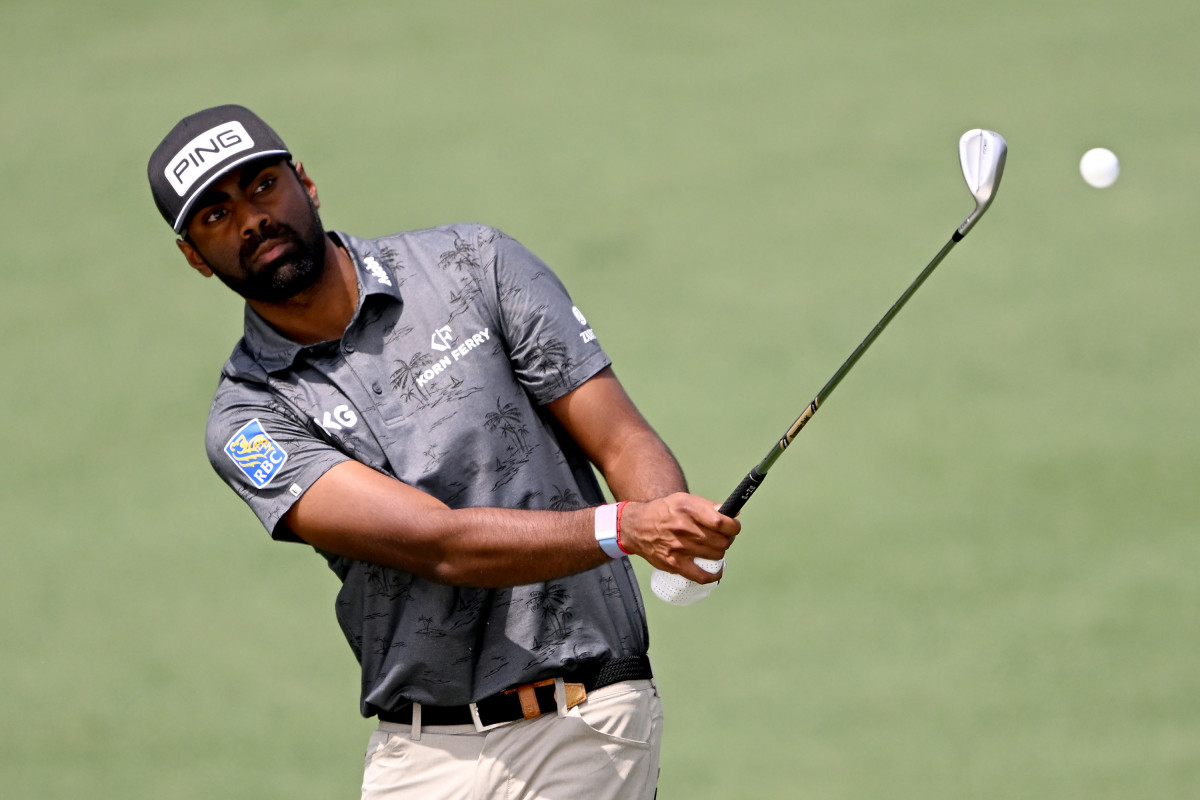 Sahith Theegala of the United States plays a shot on the second hole during the second round of the 2023 Masters Tournament at Augusta National Golf Club on April 07, 2023 in Augusta, Georgia.