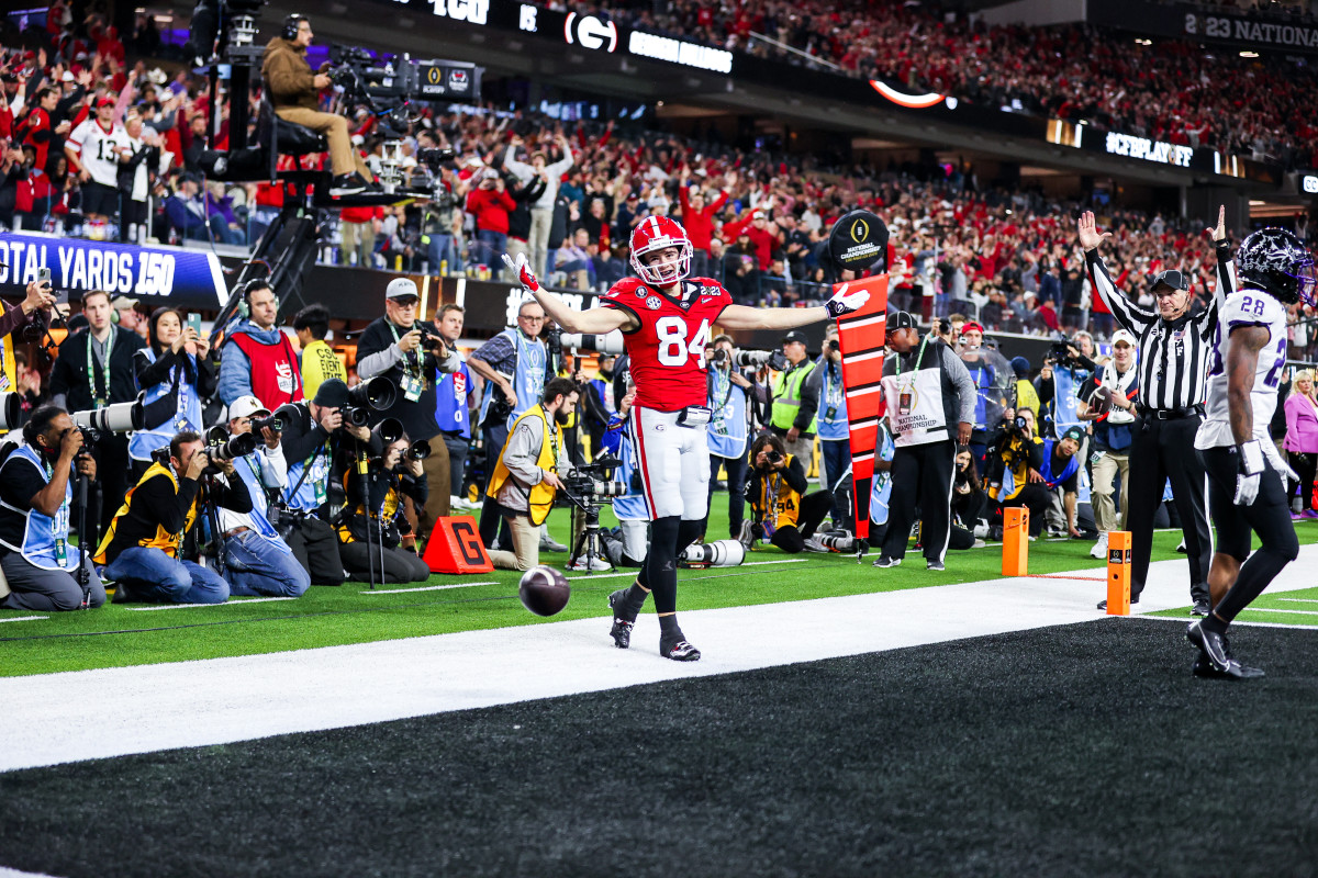 Georgia wide receiver Ladd McConkey (84) during the 2023 College Football Playoff National Championship at SoFi Stadium in Los Angeles, Calif., on Monday, Jan. 9, 2023. (Photo by Tony Walsh)