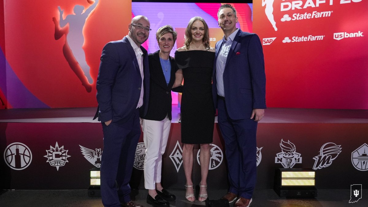 Indiana women's basketball associate head coach Glenn Box, head coach Teri Moren and associate head coach Rhet Wierzba attend the 2023 WNBA draft to support former Hoosier guard Grace Berger.