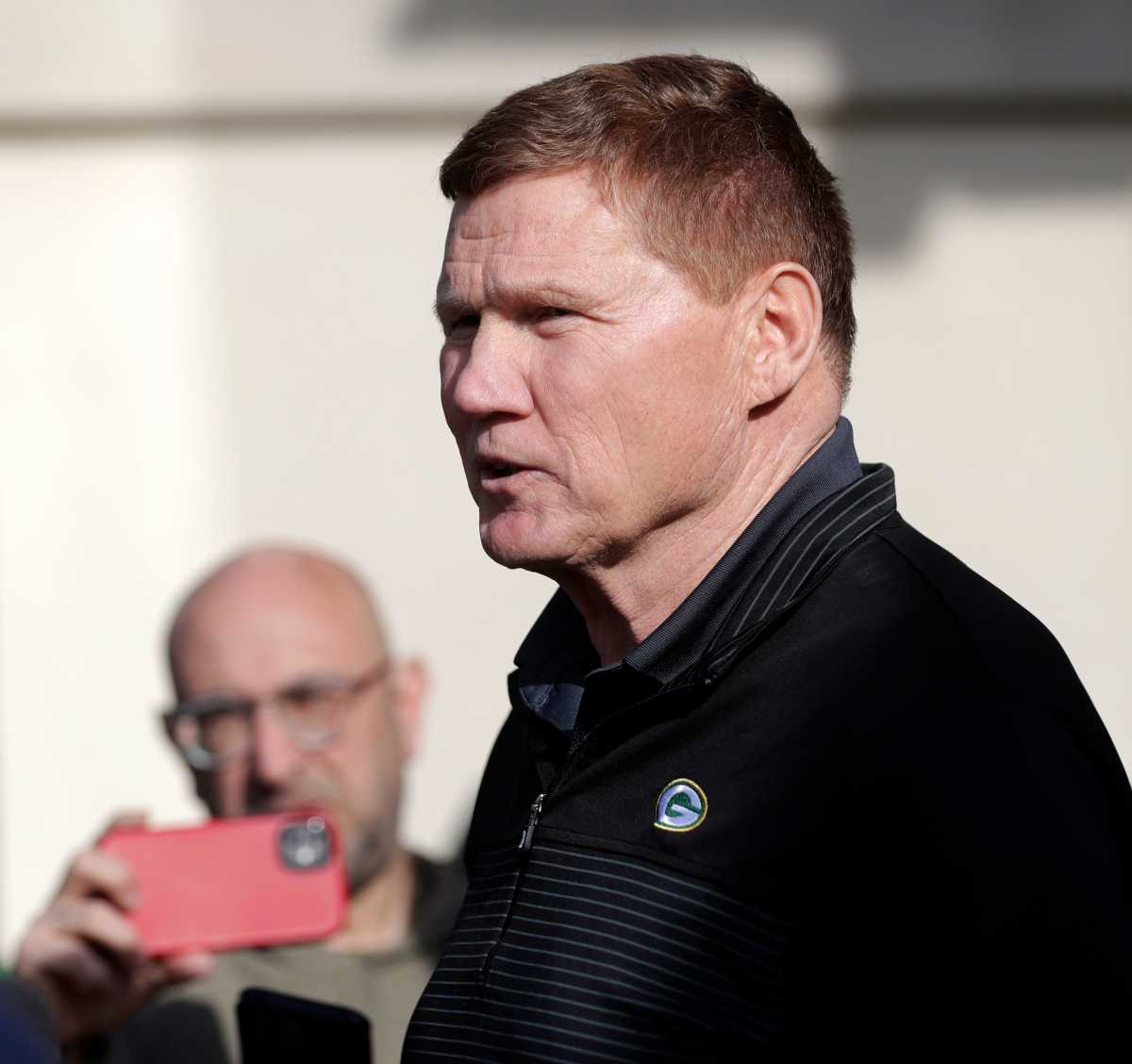 Green Bay Packers' president Mark Murphy speaks prior to the start of the team's annual Tailgate Tour