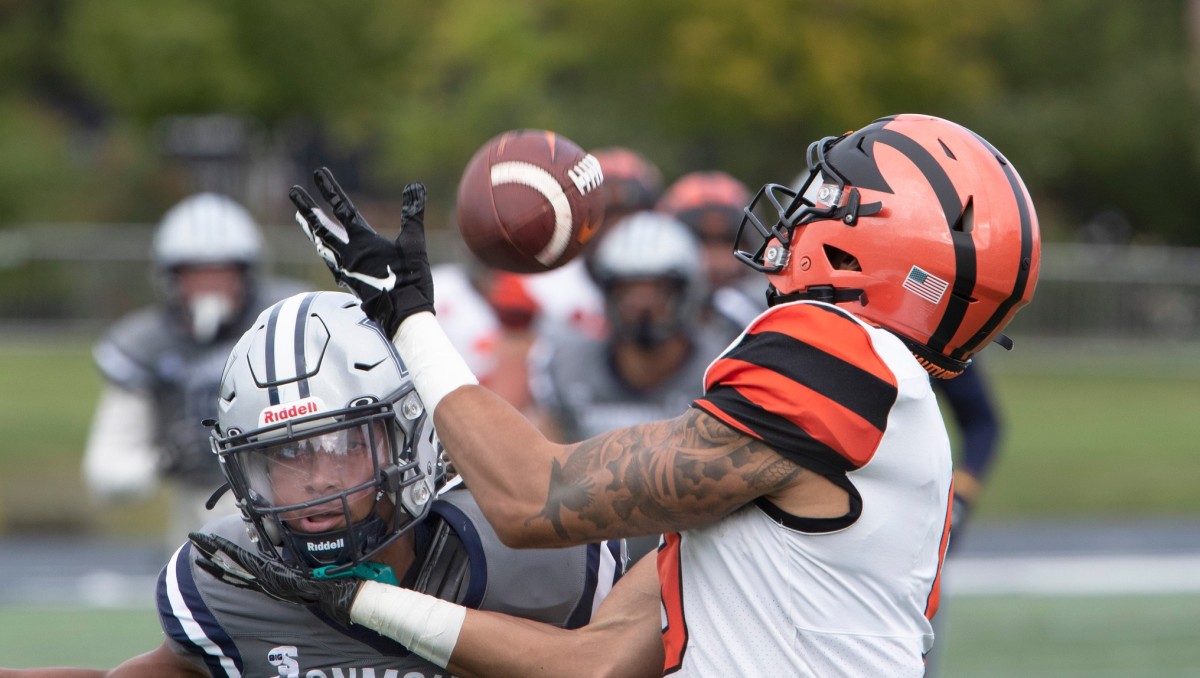 Princeton Andrei Iosivas catches a long place and take it to the one yard line to set up a second half Princeton touchdownMonmouth University Football vs Princeton on October 9, 2021 in West Long Branch, NJ. Mufb211009g