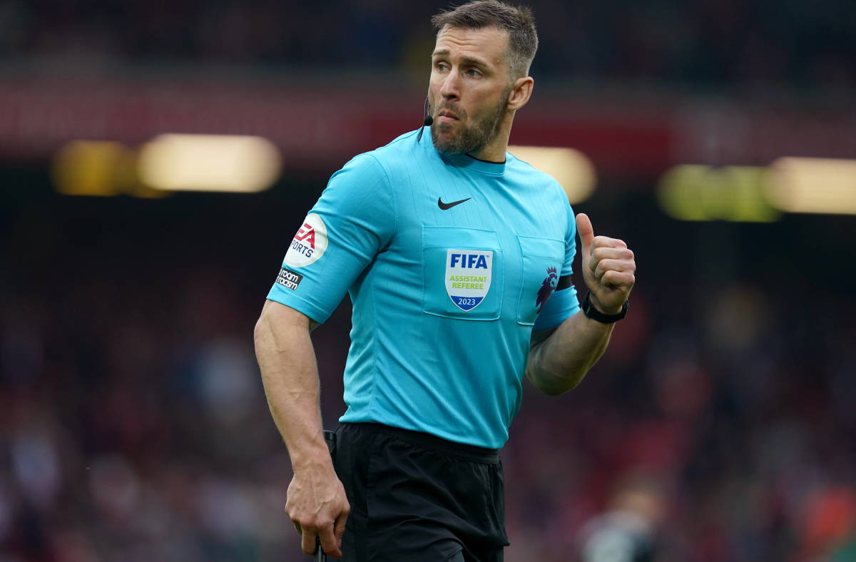 Assistant referee Constantine Hatzidakis pictured during the 2-2 draw between Liverpool and Arsenal at Anfield in April 2023