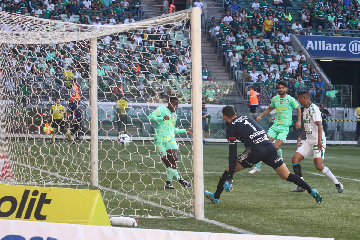 Sixteen-year-old Endrick pictured scoring the first goal of the 2023 Serie A season in Brazil for Palmeiras against Cuiaba