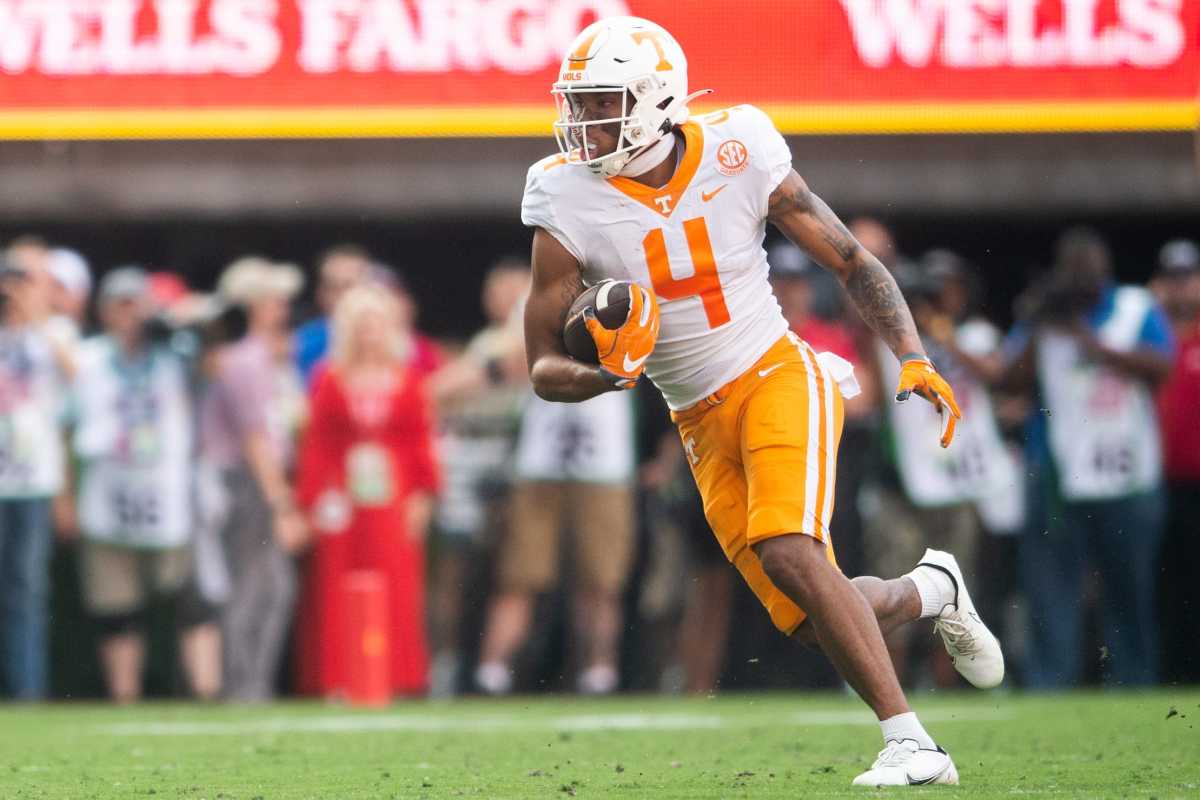 Tennessee wide receiver Cedric Tillman (4) during Tennessee's game against Georgia at Sanford Stadium in Athens, Ga., on Saturday, Nov. 5, 2022. Kns Vols Georgia Bp