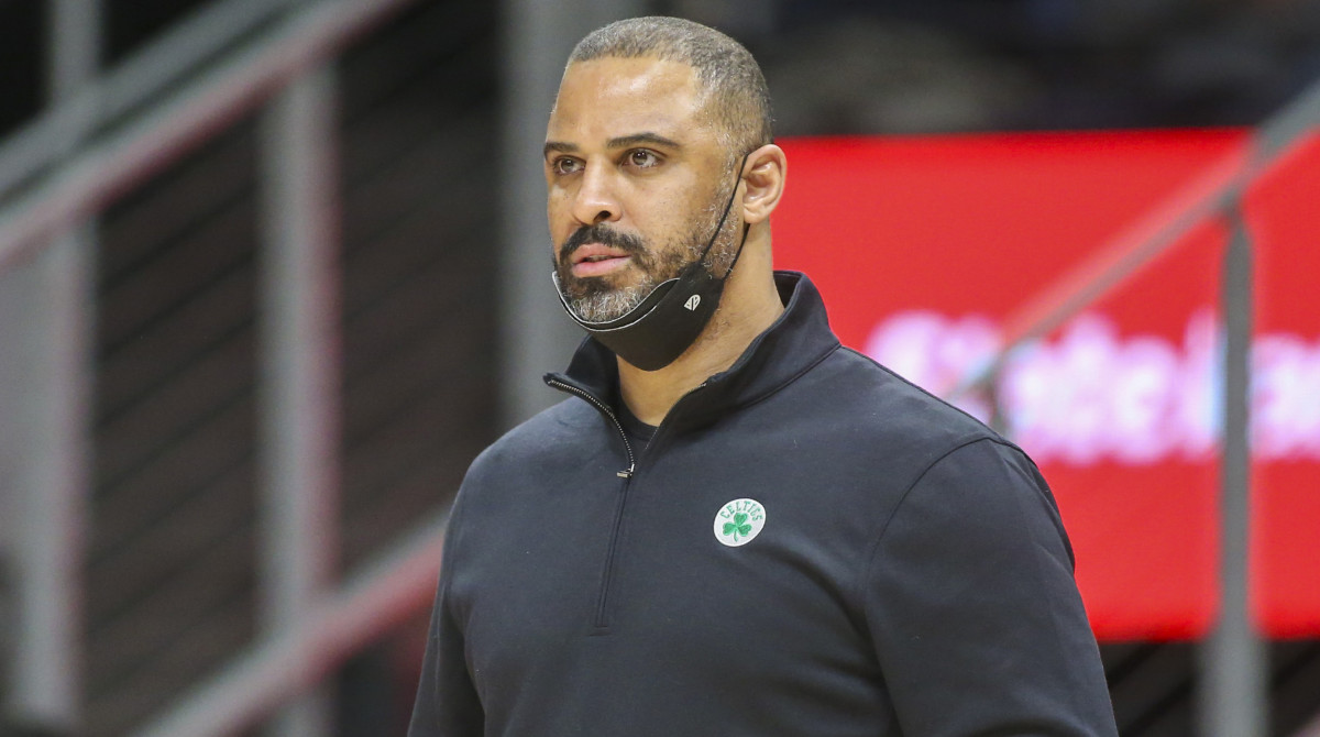 Celtics coach Ime Udoka on the sideline against the Hawks.