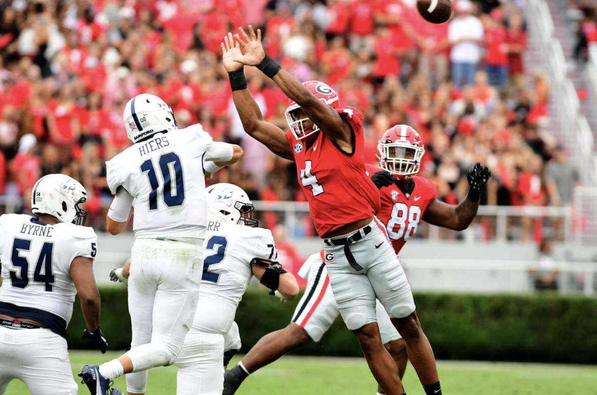 Nolan Smith during the Bulldogs' 33-0 win over Samford Photo credit Perry McIntyre.