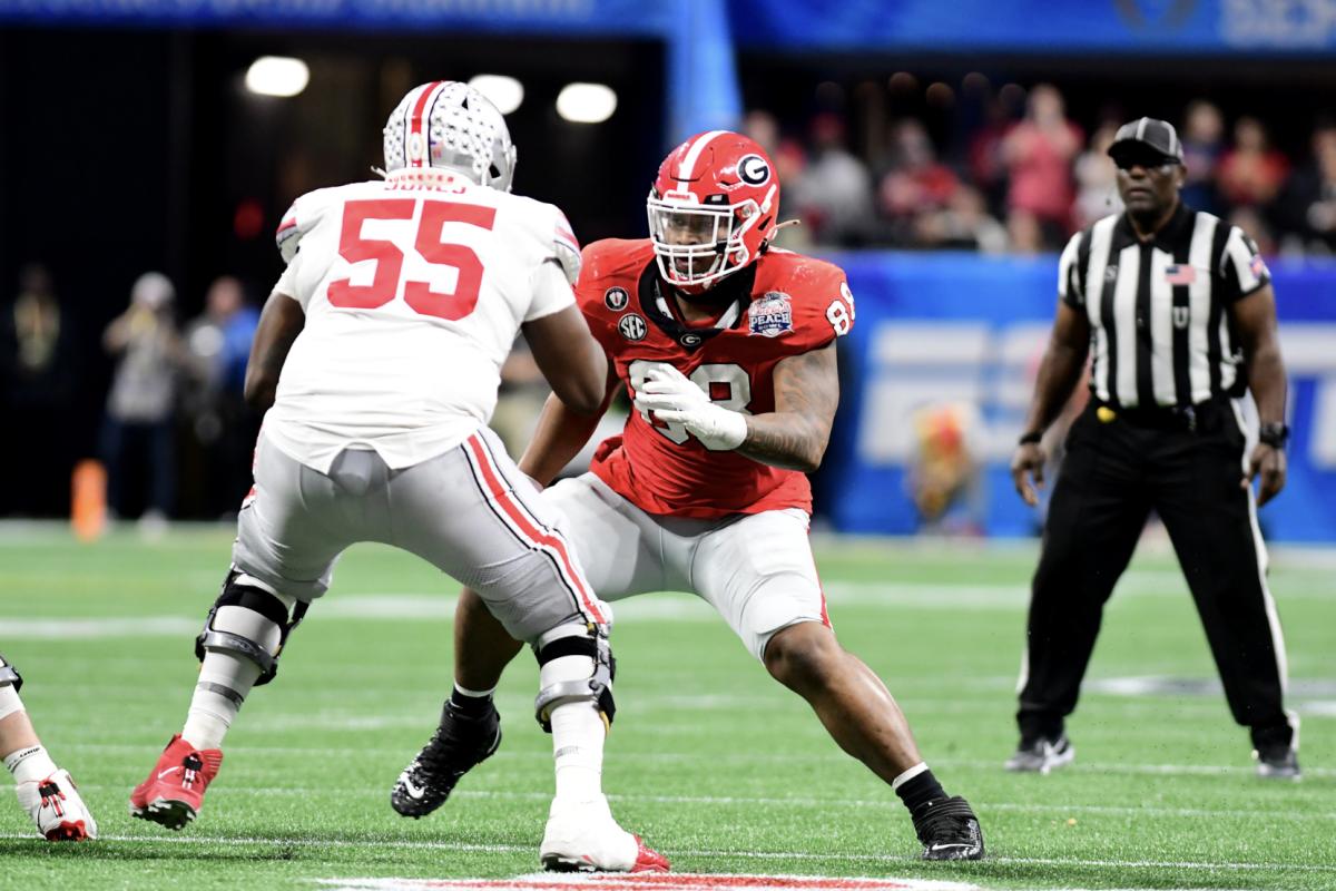 Jalen Carter during the Bulldogs’ 42-41 win in the 2022 Peach Bowl College Football Playoff semifinal game. Photo credit Perry McIntyre.