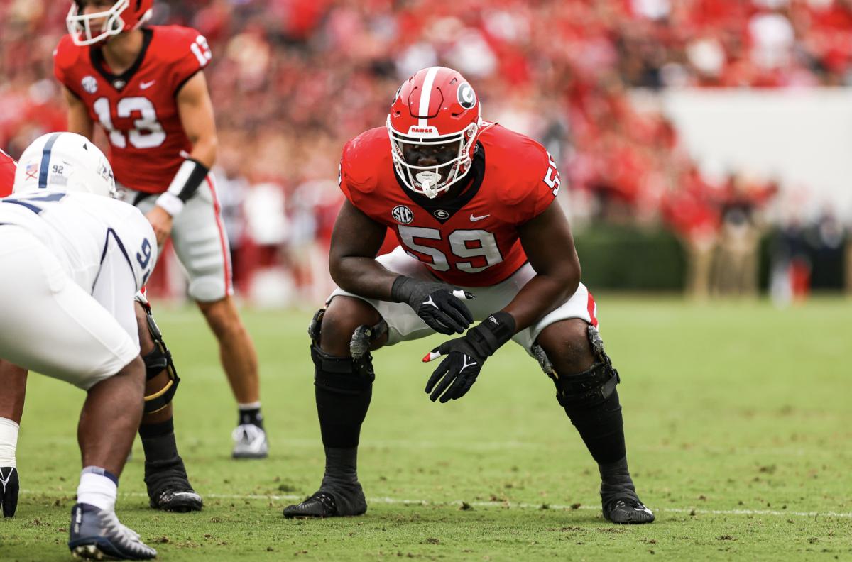 Broderick Jones during a game against Samford (Photo by Tony Walsh)