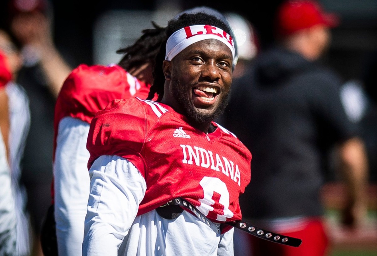 Indiana's Noah Pierre (0) during Indiana football's Spring Football Saturday event at Memorial Stadium on Saturday, April 15, 2023