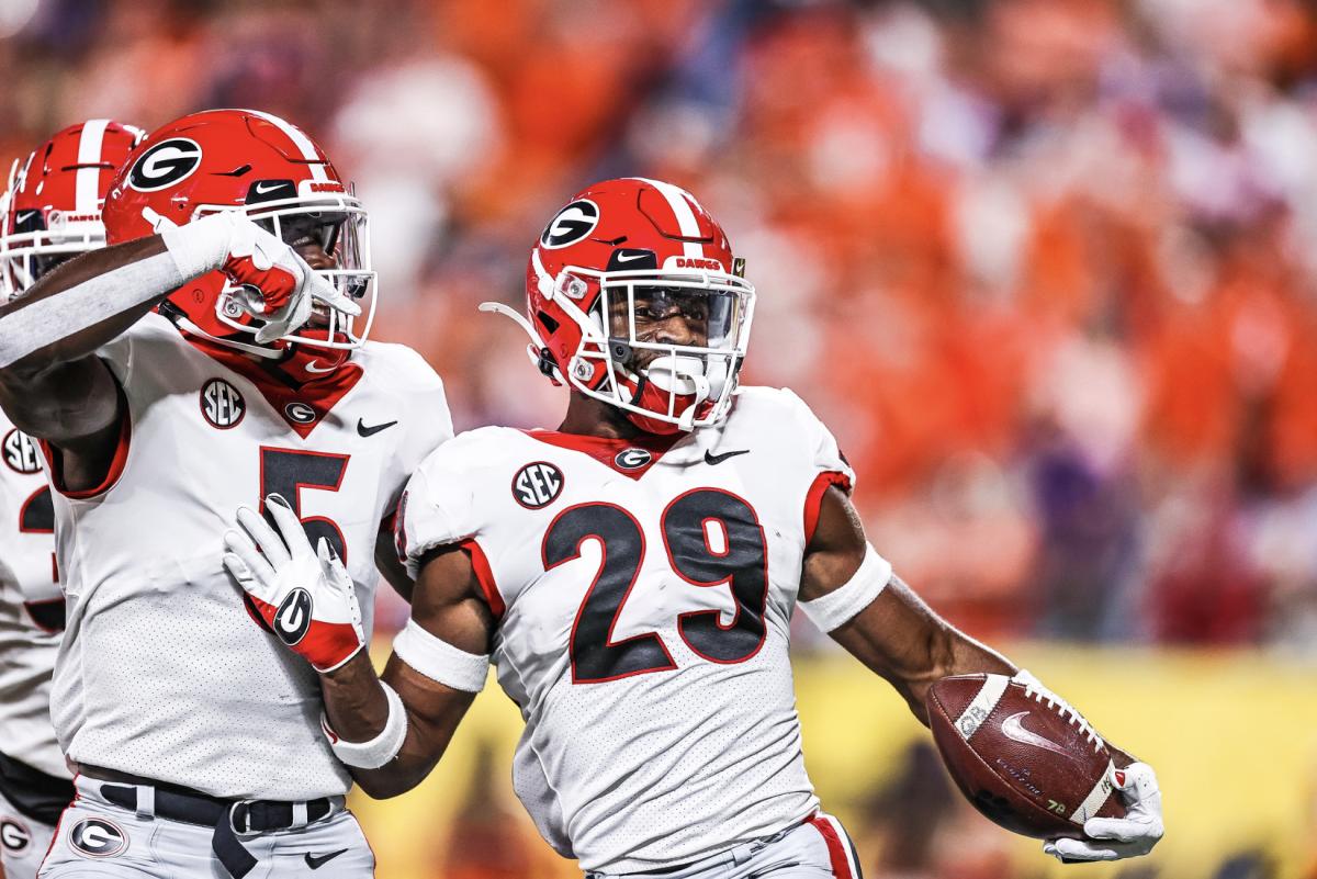Christopher Smith (29), Georgia defensive back Kelee Ringo (5) during the Duke’s Mayo Classic against Clemson (Photo by Tony Walsh)