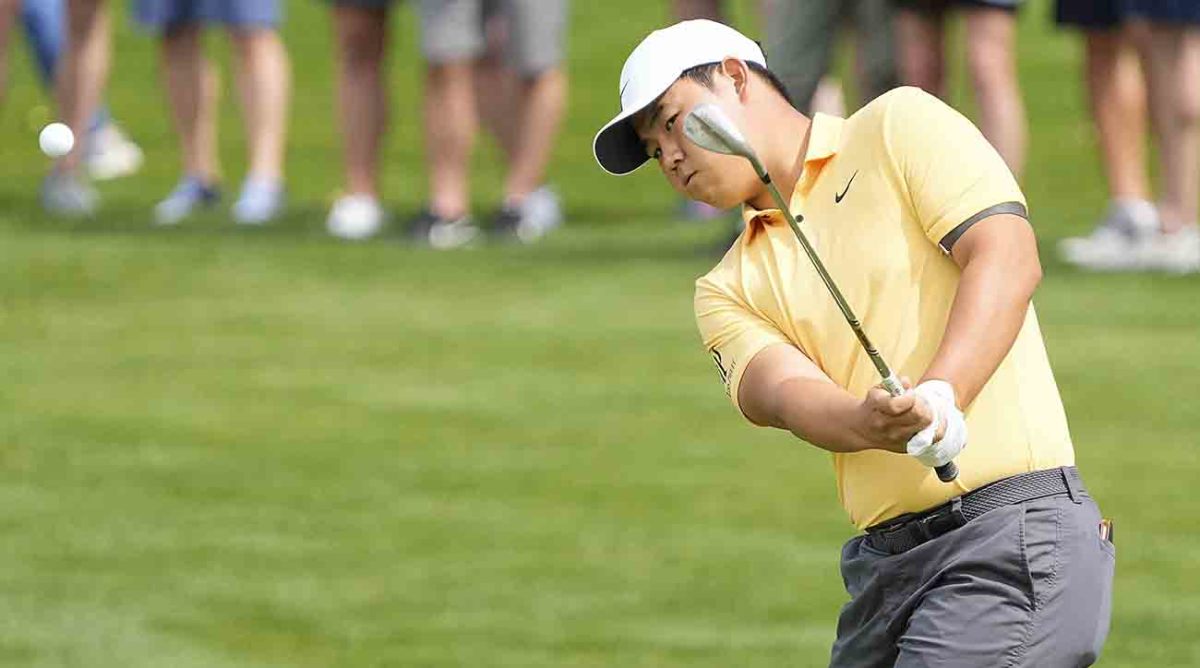 Tom Kim is pictured at the 2023 Wells Fargo Championship.