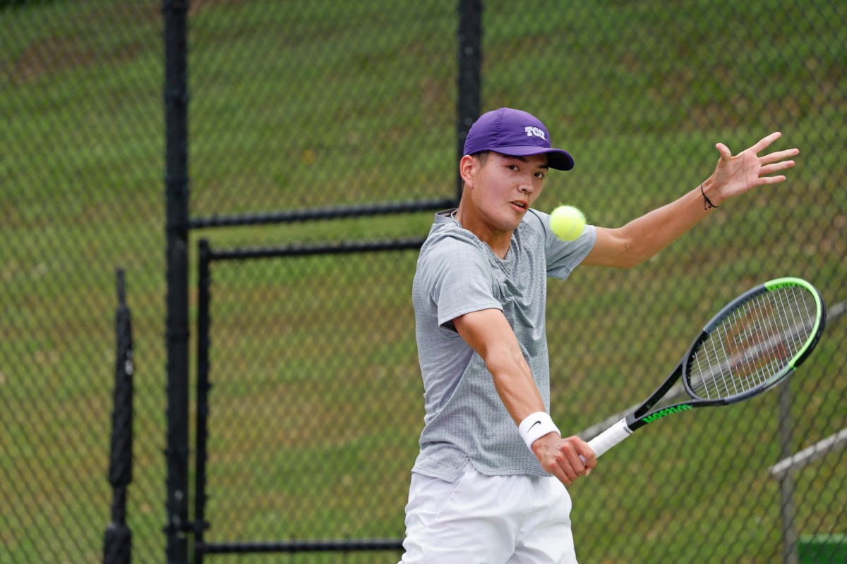 Lui Maxted of TCU Men's Tennis in the Super Regional match against Mississippi State on May 13, 2023.