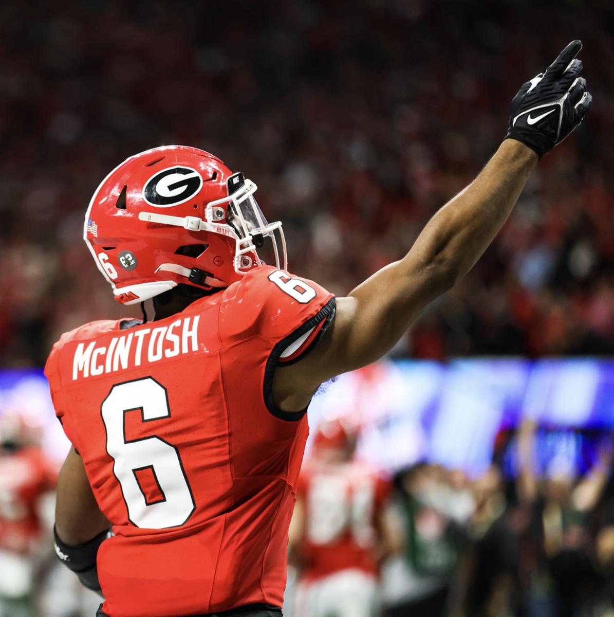 Kenny McIntosh during the 2022 Chick-fil-A Peach Bowl at Mercedes-Benz Stadium in Atlanta, Ga.