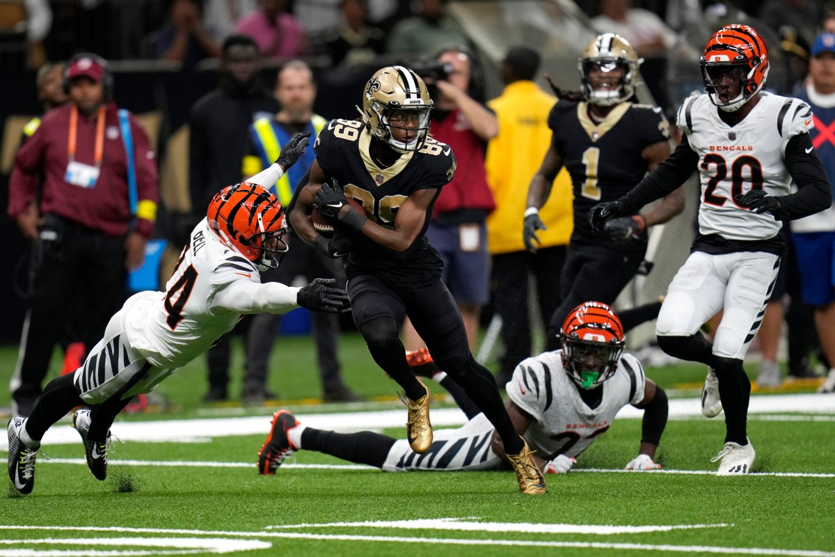 Saints rookie Rashid Shaheed scores 44-yard touchdown run vs. Bengals