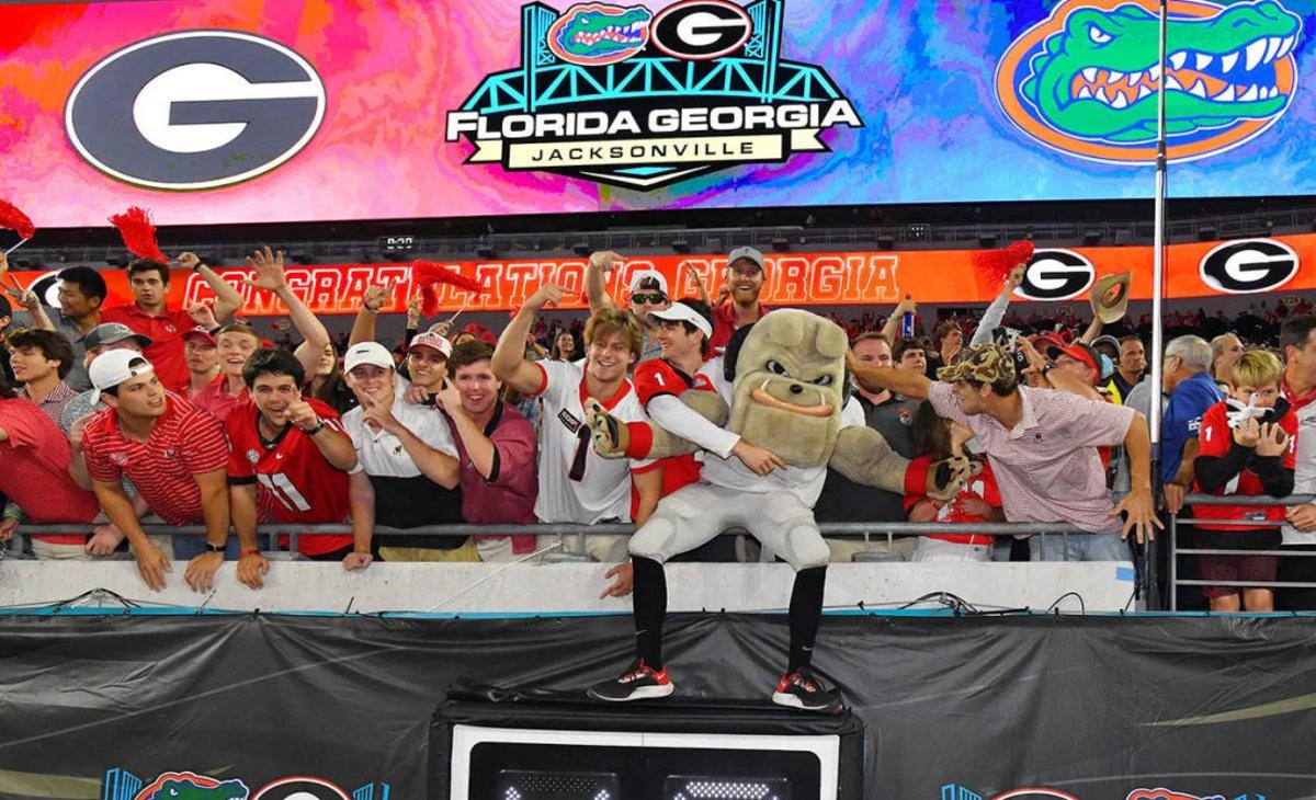 Georgia fans celebrate a victory over Florida in Jacksonville in 2021.