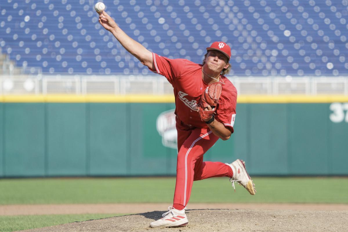 Indiana starter Luke Sinnard pitched six innings and allowed just one unearned run, but the bullpen collapsed after his departure and Iowa won 9-4. (Photos courtesy of Big Ten) 