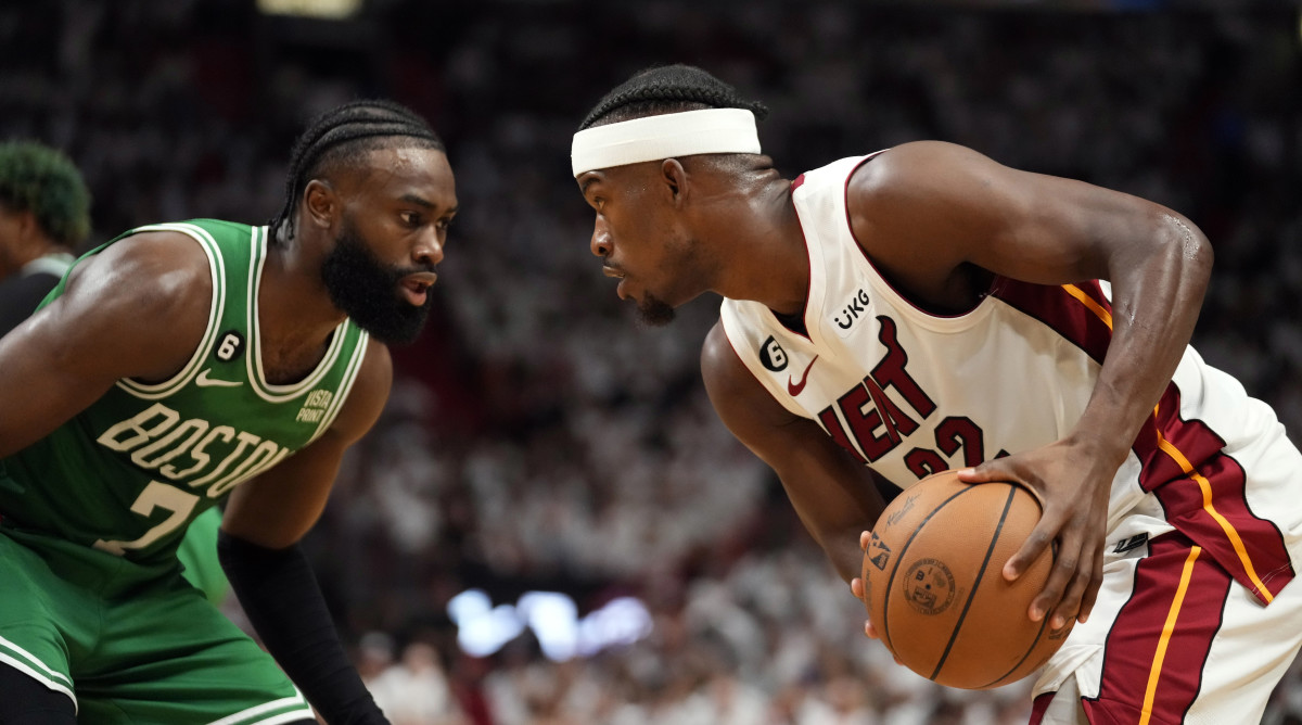 Jaylen Brown and Jimmy Butler squaring off