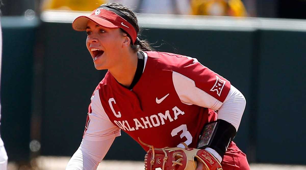 Oklahoma shortstop Grace Lyons celebrates