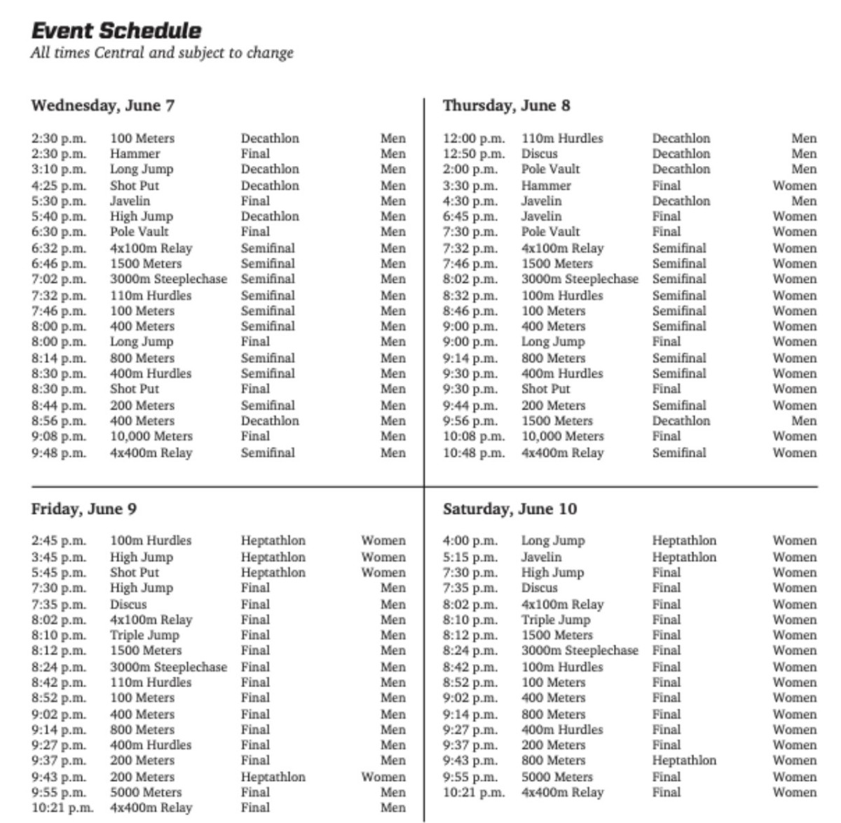 NCAA track meet schedule