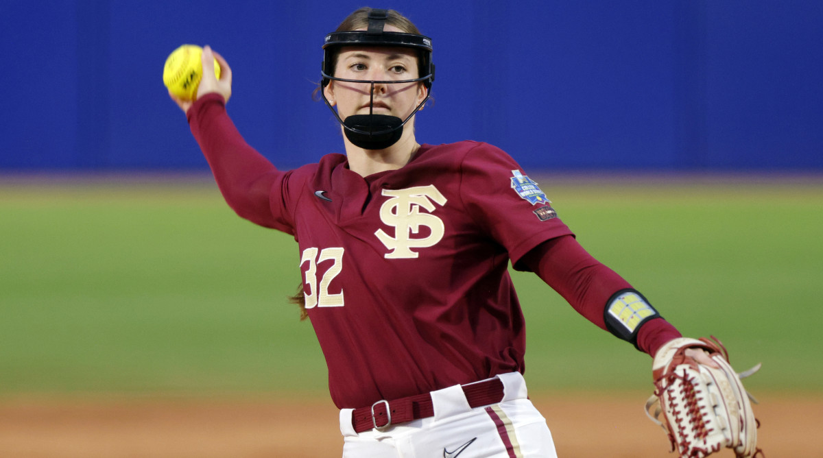 Florida State's Kathryn Sandercock pitches against Washington at the Women's College World Series.