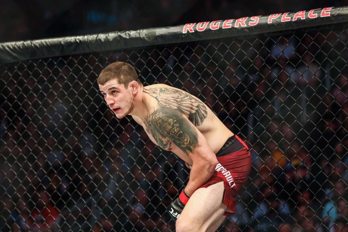 Marc-Andre Barriault inside the Octagon for a UFC fight inside Rogers Place in Canada.