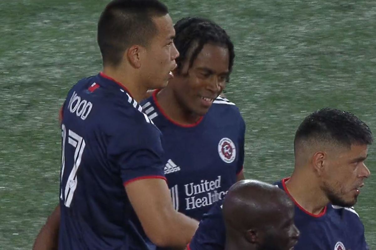 Bobby Wood pictured (left) after scoring for New England Revolution against Inter Miami in June 2023