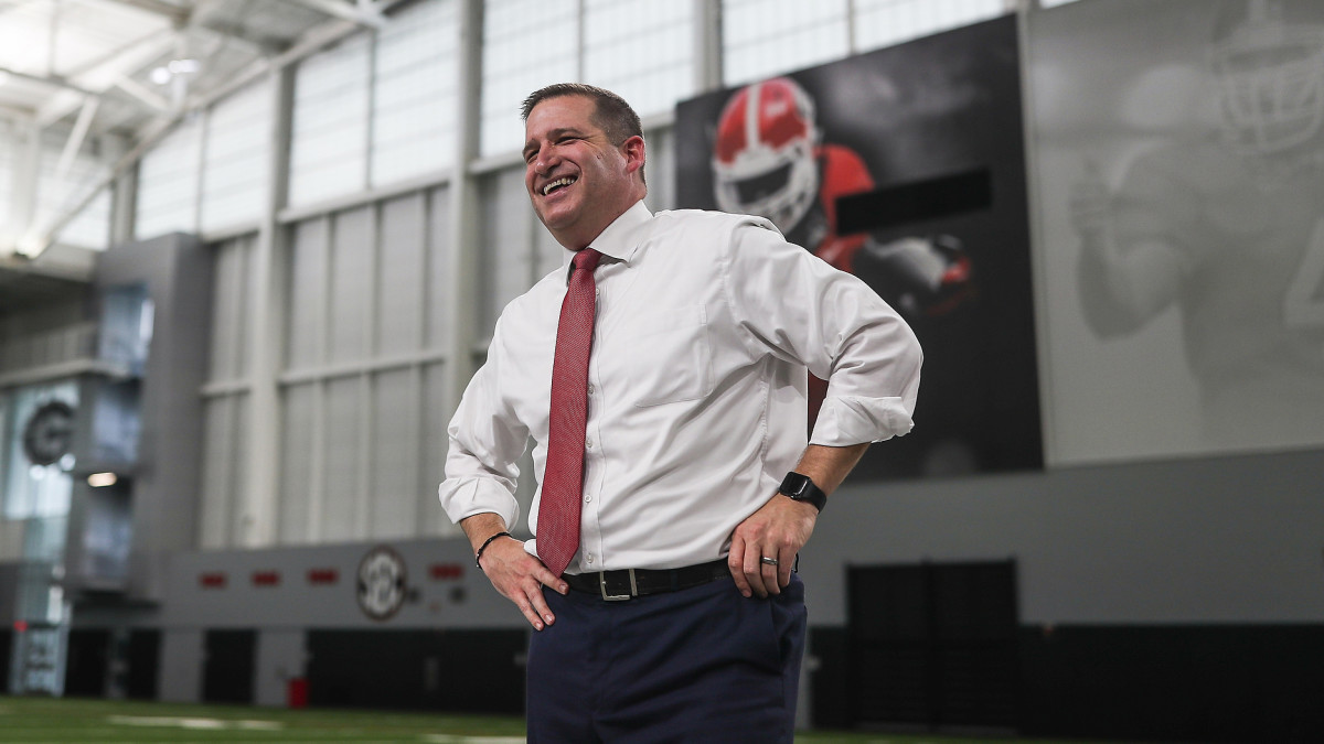 Georgia Athletic Director Josh Brooks inside the House of Payne Indoor Practice Facility.