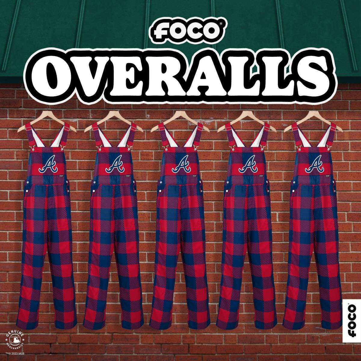 FOCO Atlanta Braves Womens Big Logo Bib Overalls, Size: M