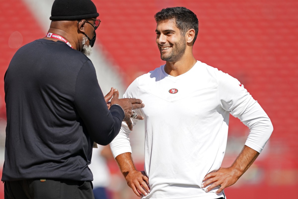 Harry Edwards with former 49ers quarterback Jimmy Garappolo