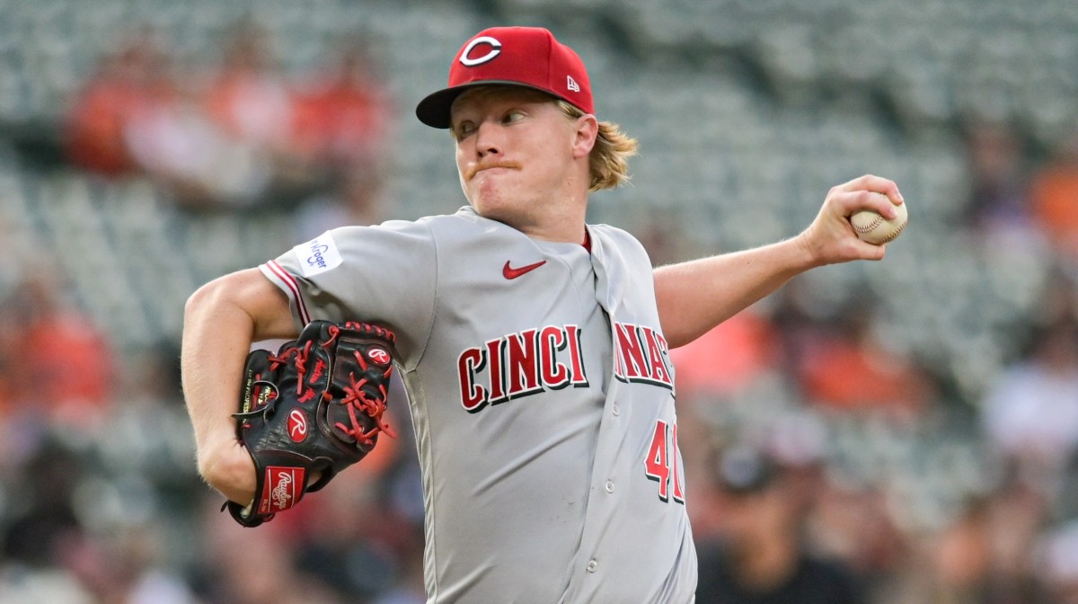 Cincinnati Reds starting pitcher Andrew Abbott (41) throws a third inning pitch against the Baltimore Orioles at Oriole Park at Camden Yards.