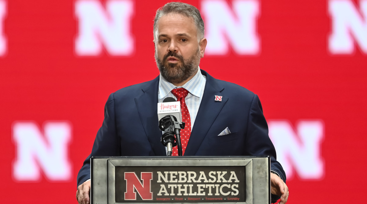 Nebraska coach Matt Rhule speaks at a press conference.